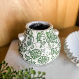 Round Green Floral Squat Vase