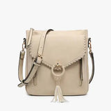Layla Faux Suede Whipstitch Crossbody with Tassel