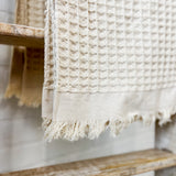 Cream Waffle Fringe Throw