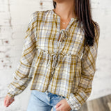 Country Charm Tie-front Checkered Blouse