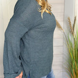 Waffle Knit Cowl Neck Top
