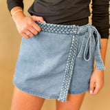 Denim Braided Trim Skort