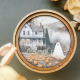 8" Round Moody Ghost House Art