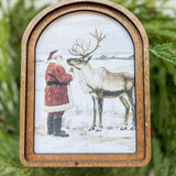 6 x 8" Arch Top Santa Reindeer Neutral Framed Art