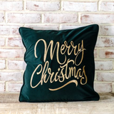 18" Merry Christmas Green Velvet Pillow