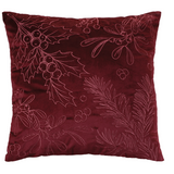 18" Burgundy Holly And Mistletoe Pillow