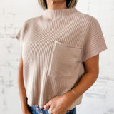 Ribbed Mock Neck Pocket Top