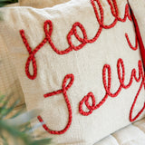 20" Embroidered Holly Jolly Pillow