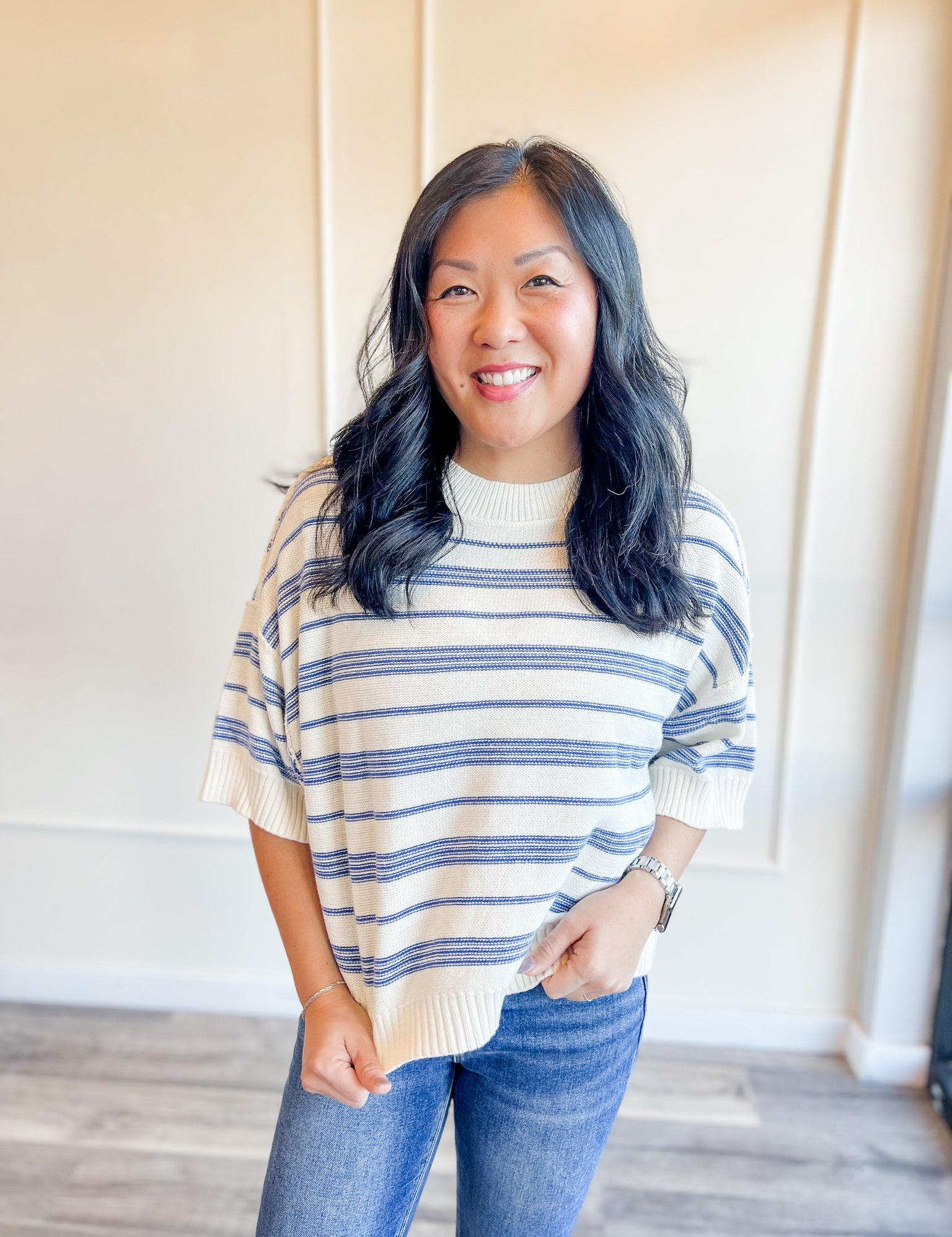 Spring Stripes Short Sleeve Sweater