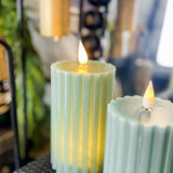 Large Green Ribbed Led Pillar Candle