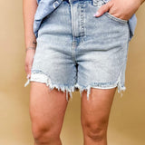 High Rise Side Step Hem Shorts