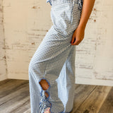 Blue Gingham Wide Leg Pants