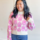 Floral Pattern Knit Sweater