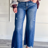 Risen Distressed Cropped Flare Denim