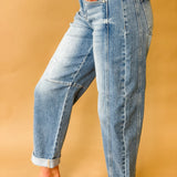 Risen Relaxed High Rise Straight Leg Denim Jeans
