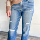 Risen Medium Wash Distressed Straight Denim