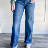 Risen Wide Leg Cuffed Jeans