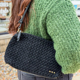 Black Woven Suede Crossbody Bag
