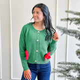 Buttoned-Up Christmas Bow Cardigan