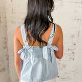 Chambray Smocked Back Bow Tank