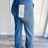 Risen Pinstripe Wide Leg Denim