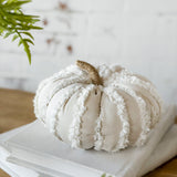White Fuzzy Stripes Fabric Pumpkin