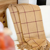 Windowpane Throw Blanket Tan Burgundy 50x60