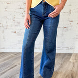 Mid Rise Seam Detail Wide Leg Jeans