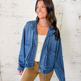 Risen Oversized Denim Jacket with Cargo Pockets