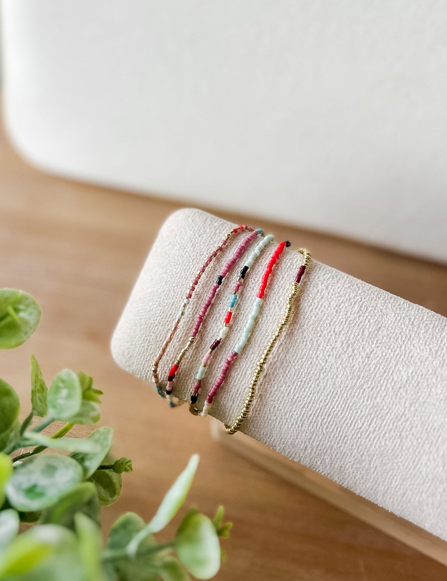 Dainty Seed Bead & Gold Strand Bracelet Set