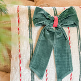 18" Embroidered Stripes & Velvet Bow Pillow