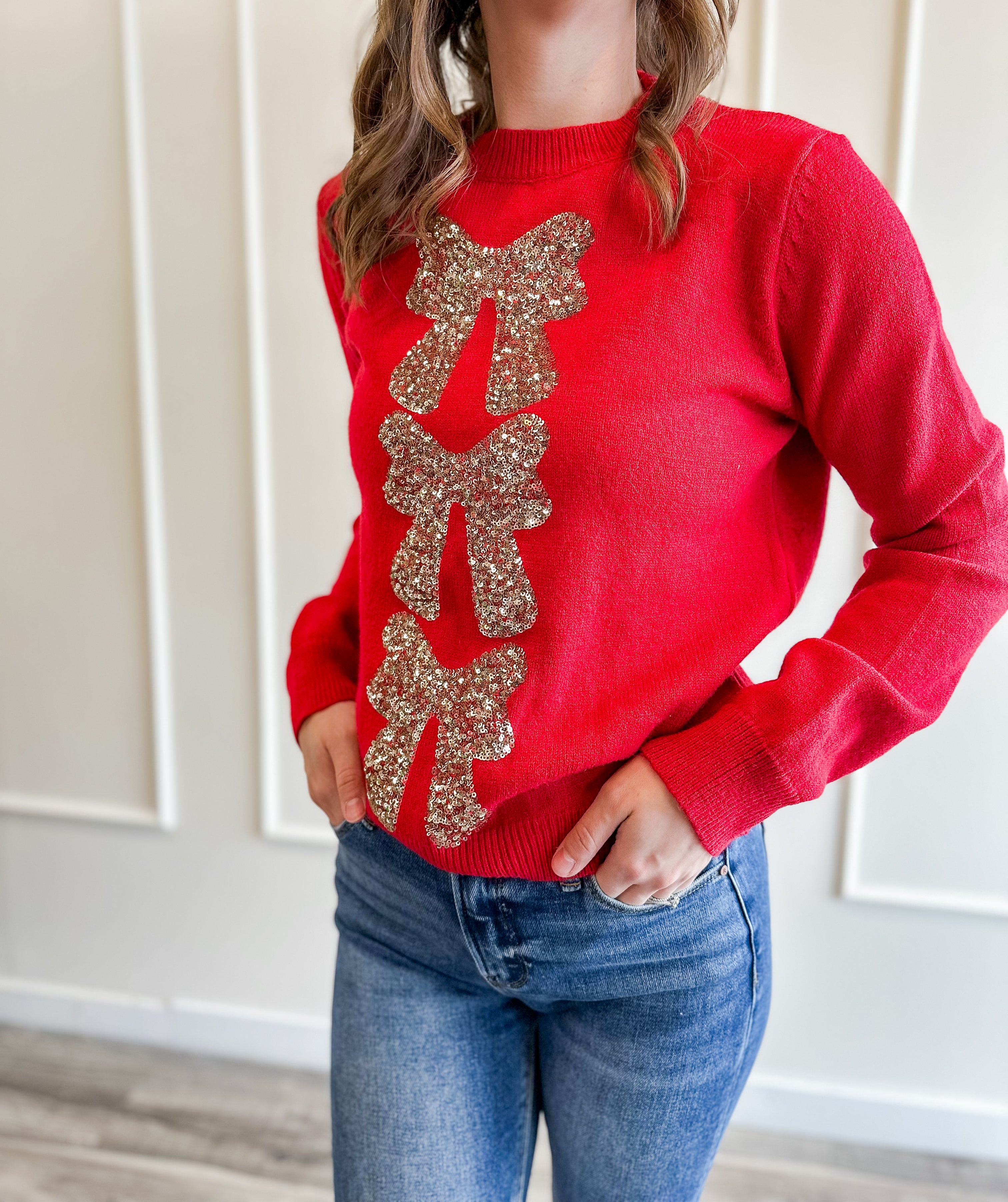 Sequins Bow Sweater Top