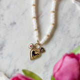 White Beaded Charm Necklace