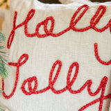 20" Embroidered Holly Jolly Pillow