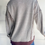 Cozy Waffle Knit Contrast Pullover