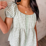 Gingham Puff Sleeve Top