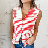 Sunset Stripe Button Front Knit Top