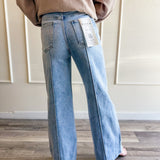 Pintuck Detailed Wide Leg Jeans