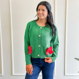 Buttoned-Up Christmas Bow Cardigan