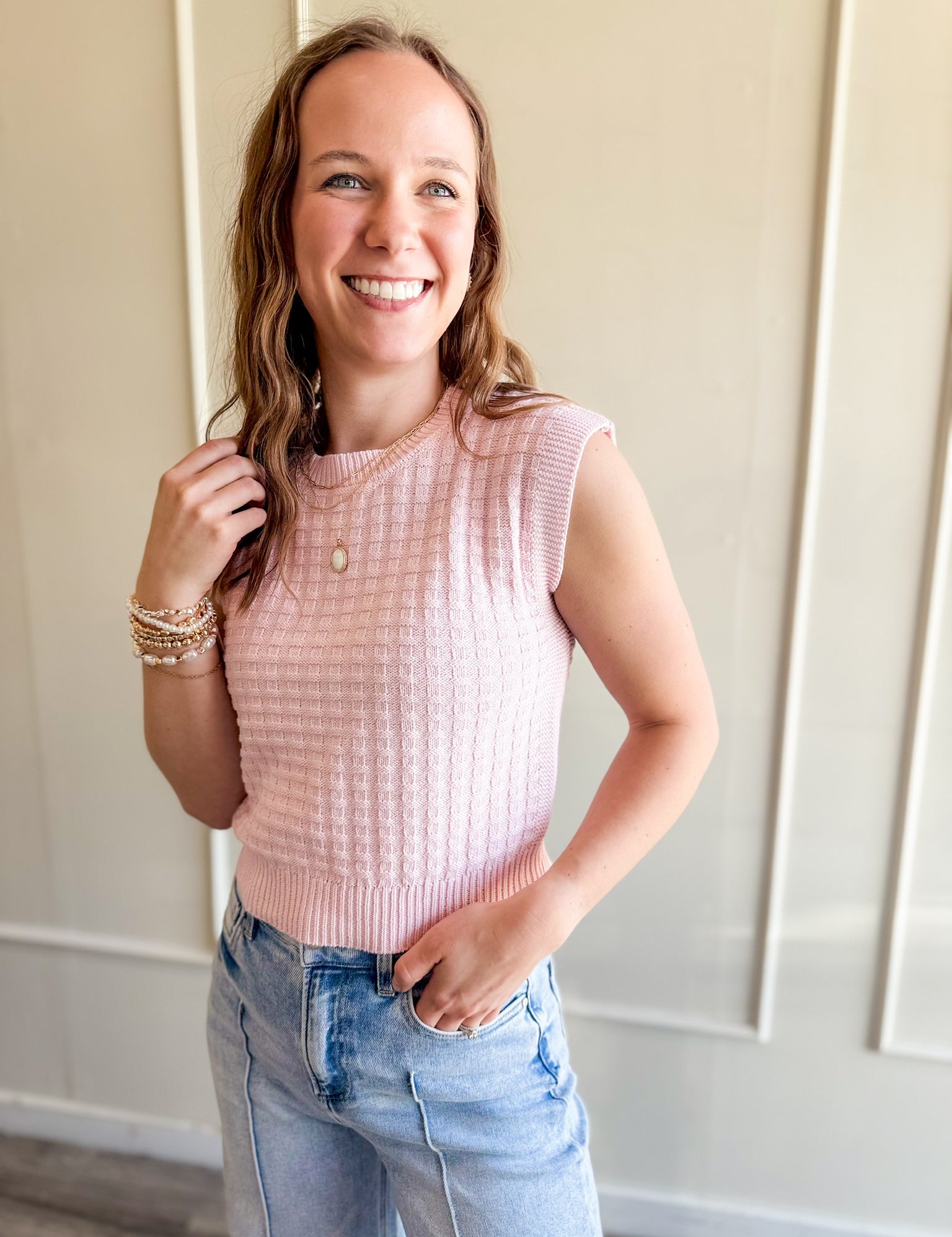 Textured Knit Sleeveless Sweater