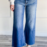 Risen Raw Hem Wide Leg Denim