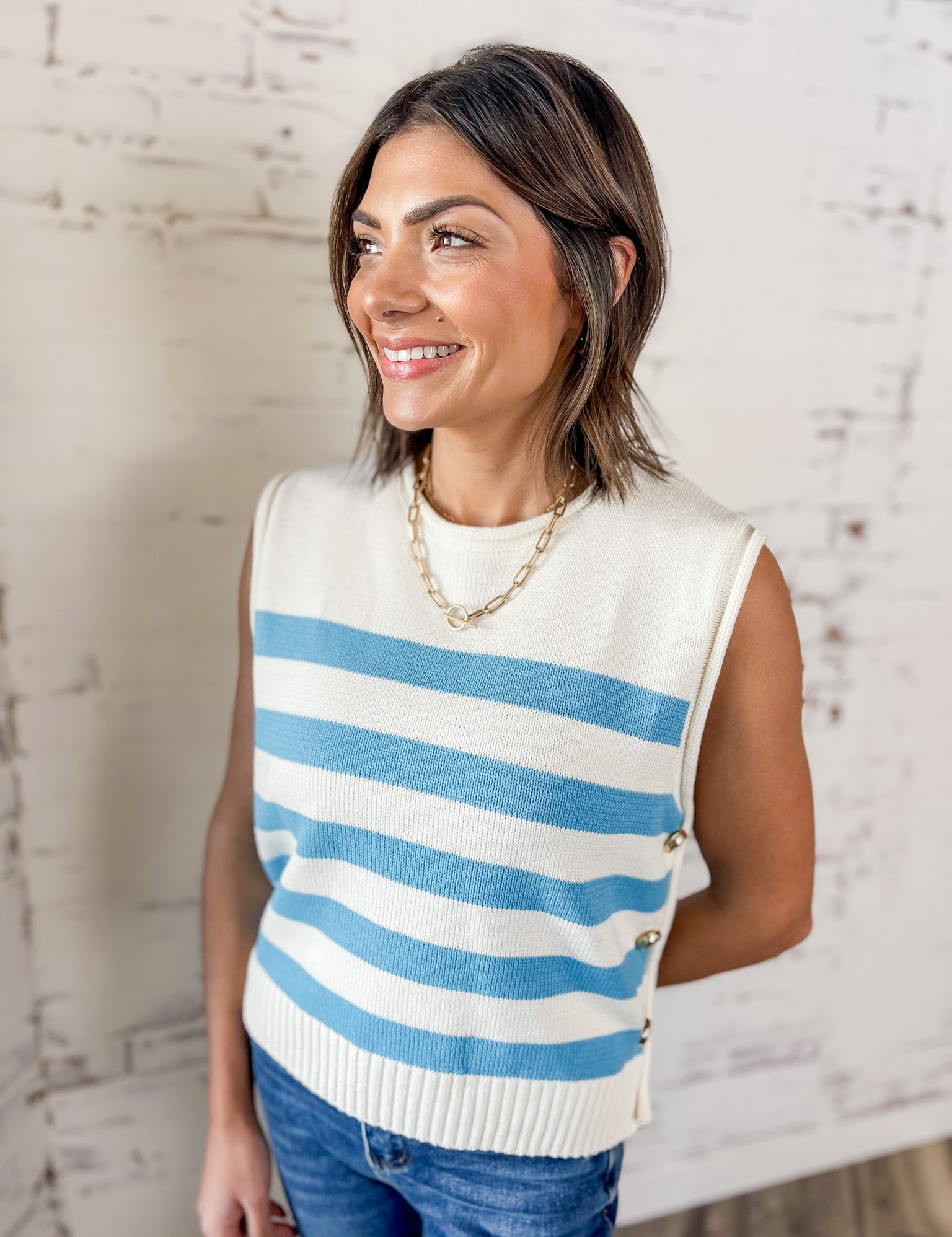 Coastal Stripe Button-Side Sweater Vest