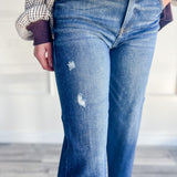 Risen Distressed Cropped Flare Denim