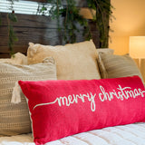 Cotton Lumbar Pillow, "Merry Christmas" | 36 x 14"