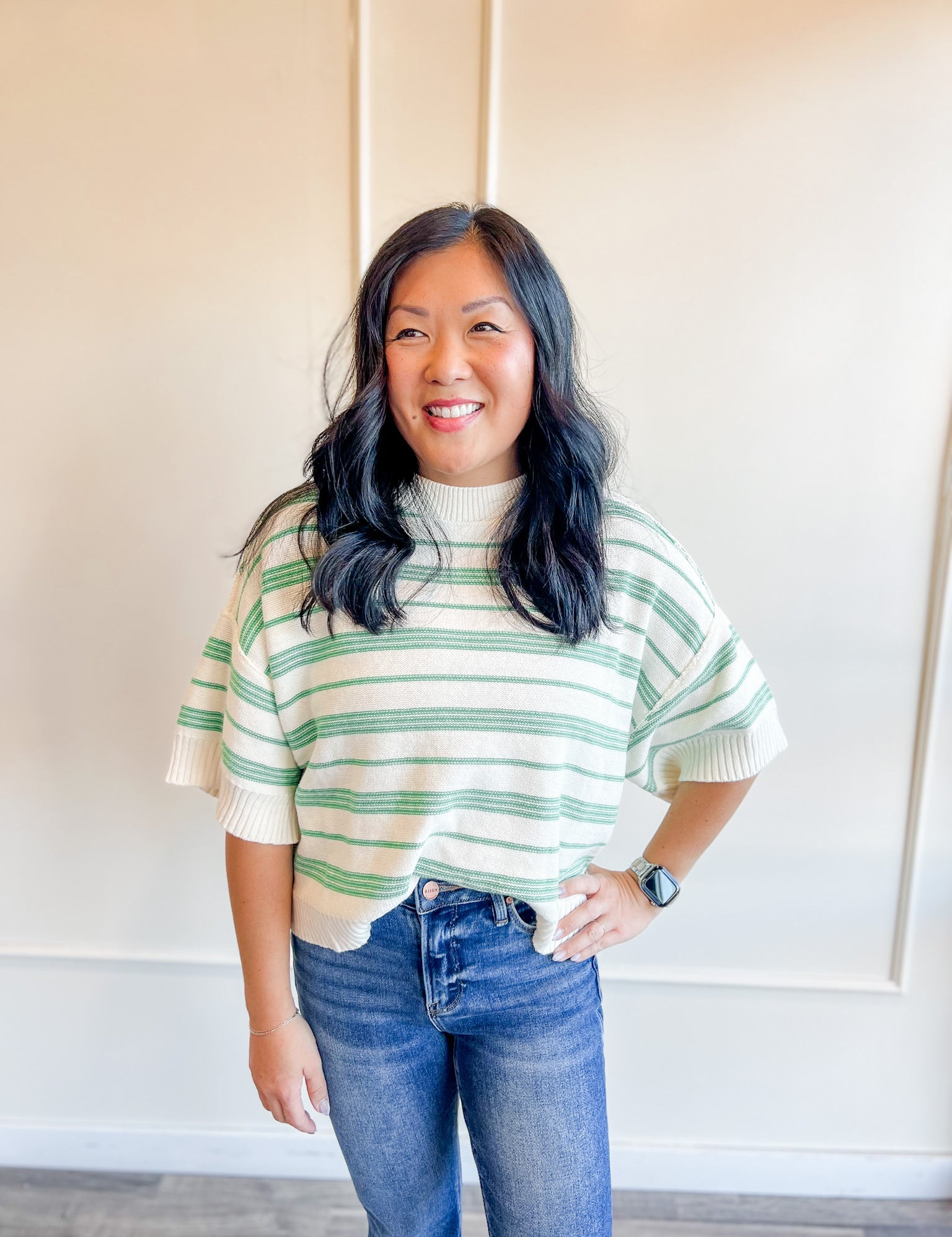 Spring Stripes Short Sleeve Sweater