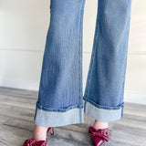 Risen Pinstripe Wide Leg Denim