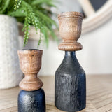 8”  Black/Wood Taper Candlestick