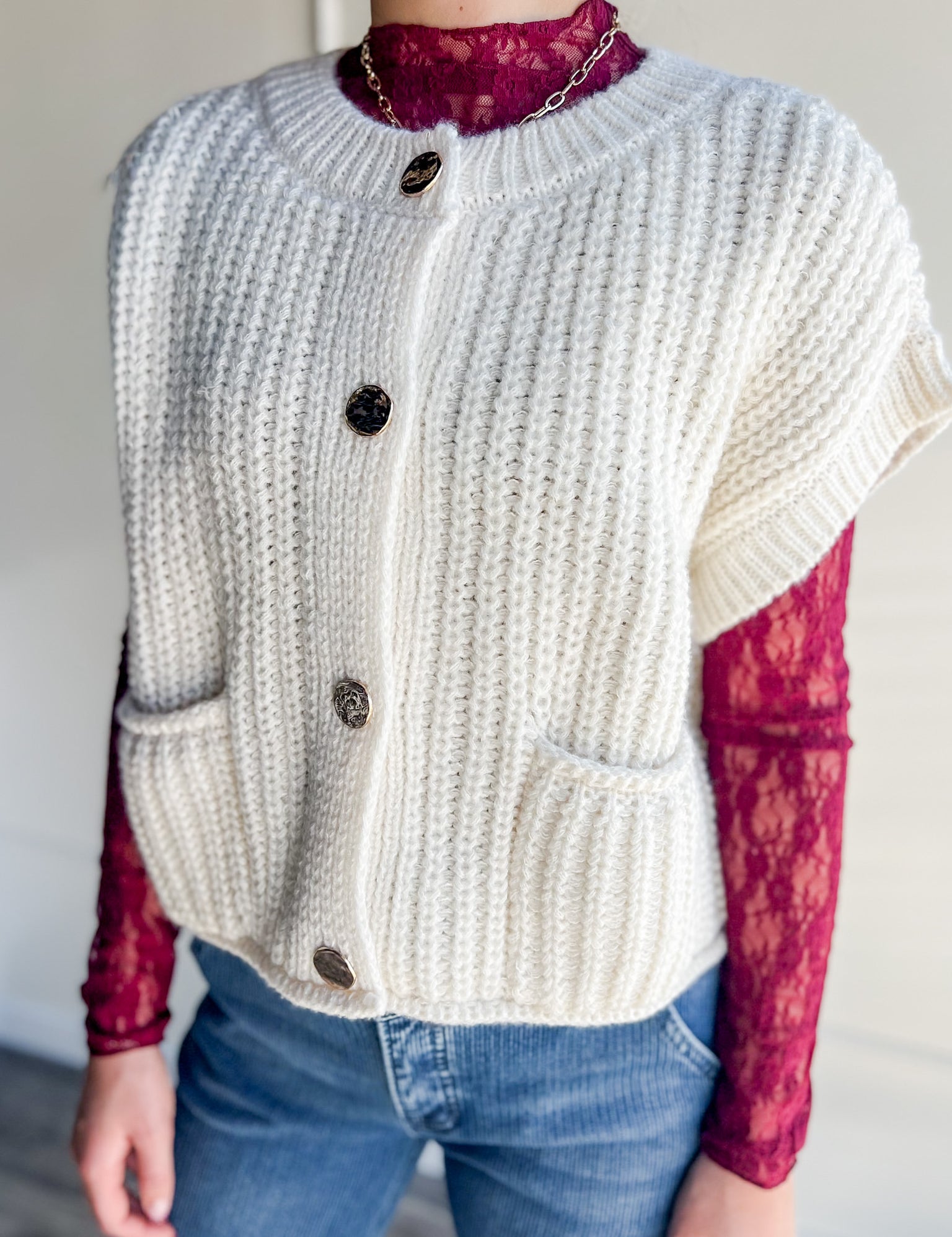 Chunky Button Front Sweater Vest