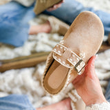 Almond Tweed Buckle Fall Mule