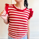 Striped Flutter Sleeve Sweater Top